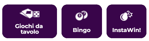 Selezione di giochi da tavolo e bingo istantaneo su Gratowin Casinò con roulette, blackjack e gratta e vinci per vincite rapide e accesso immediato con deposito minimo 10€