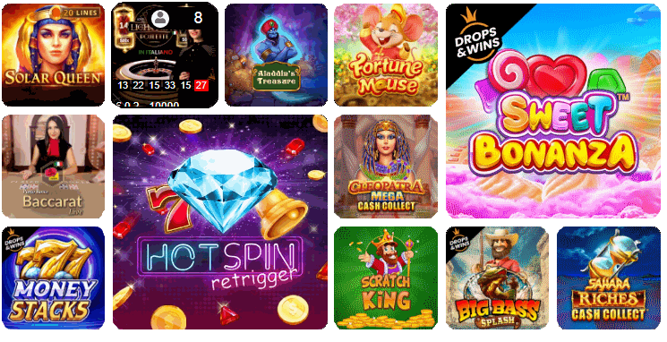 Elenco dei migliori giochi su GratoWin Casino Online con slot machine classiche, video slot Megaways, blackjack, roulette e baccarat per un’esperienza di gioco completa con bonus fino a 3000€ e vincite rapide in Italia