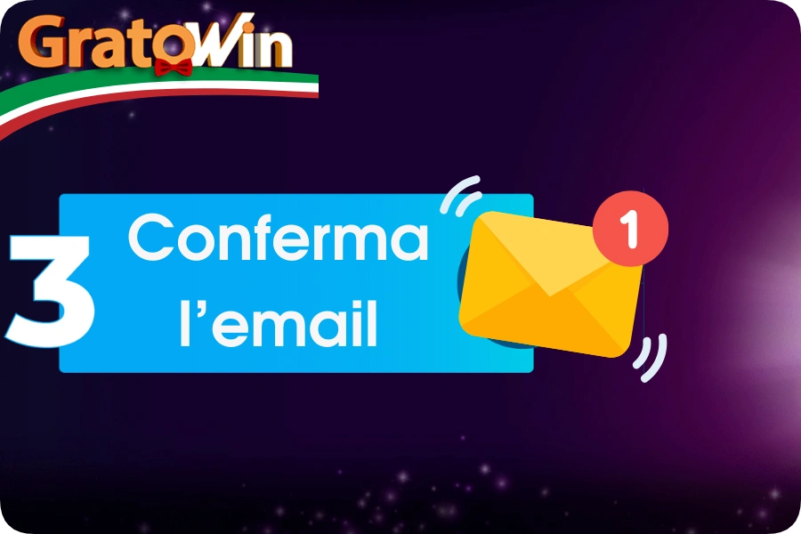 Email di verifica Grato Win: schermata conferma account con link cliccabile per attivare casinò online sicuro con licenza Curacao e accesso 24/7 ai giochi